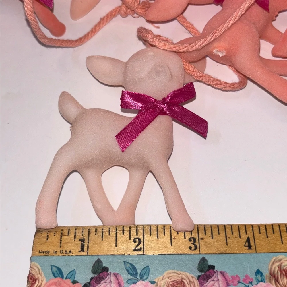 Flocked Deer Garland Peachy Pink Deer  Garlands - Set of Velvet Fawn Garland NWT